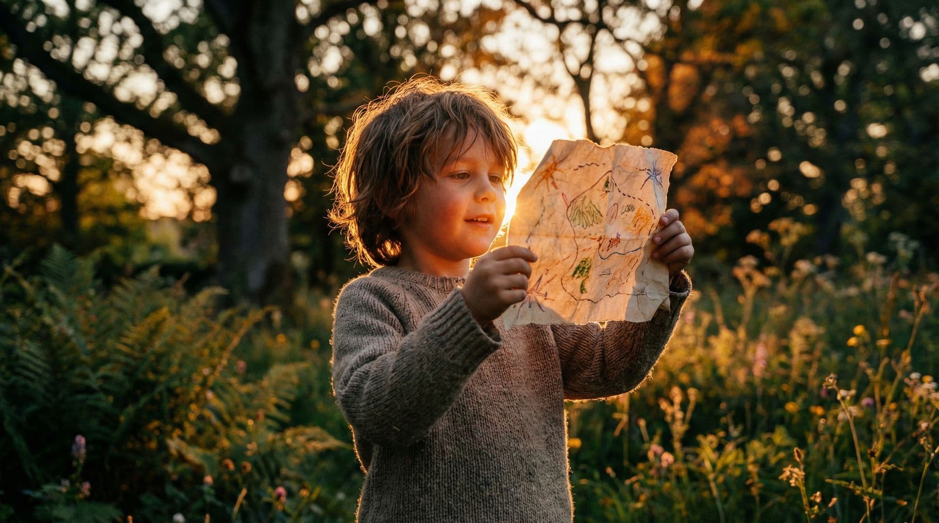 Children exploring a garden on a treasure hunt adventure